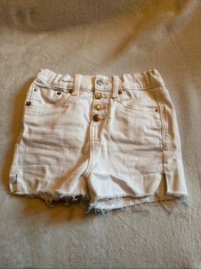 True Craft White High-Waist Button Front Denim Shorts